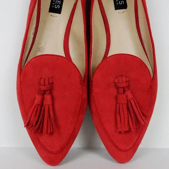 Jones New York Red Suede Leather Shoes Flats Loafers Moccasins 9.5 Sami Tassels - Picture 5 of 7